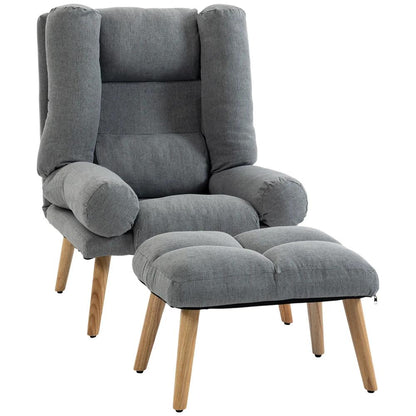 HOMCOM Recliner Chair with Footstool, Recliner Armchair with Adjustable Backrest, Thick Cushion and Wooden Legs Additional View 15