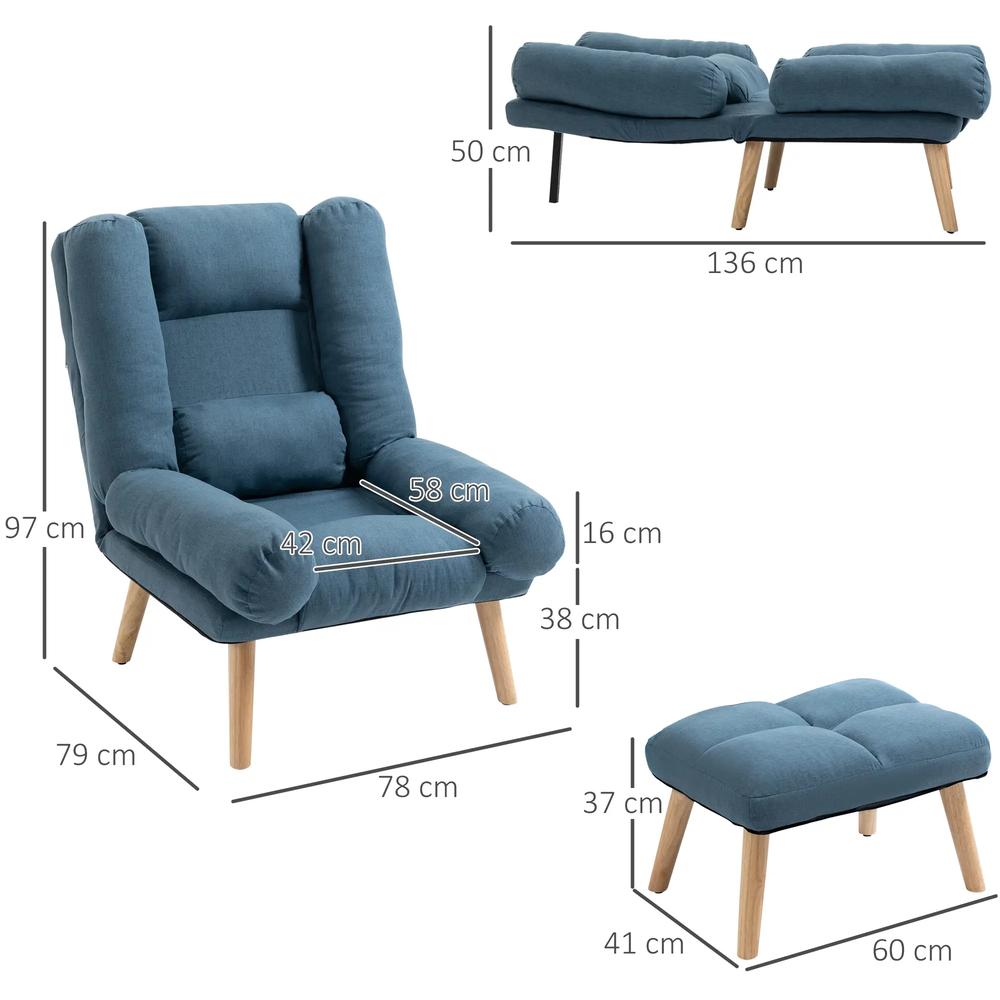 HOMCOM Recliner Chair with Footstool, Recliner Armchair with Adjustable Backrest, Thick Cushion and Wooden Legs Additional View 18