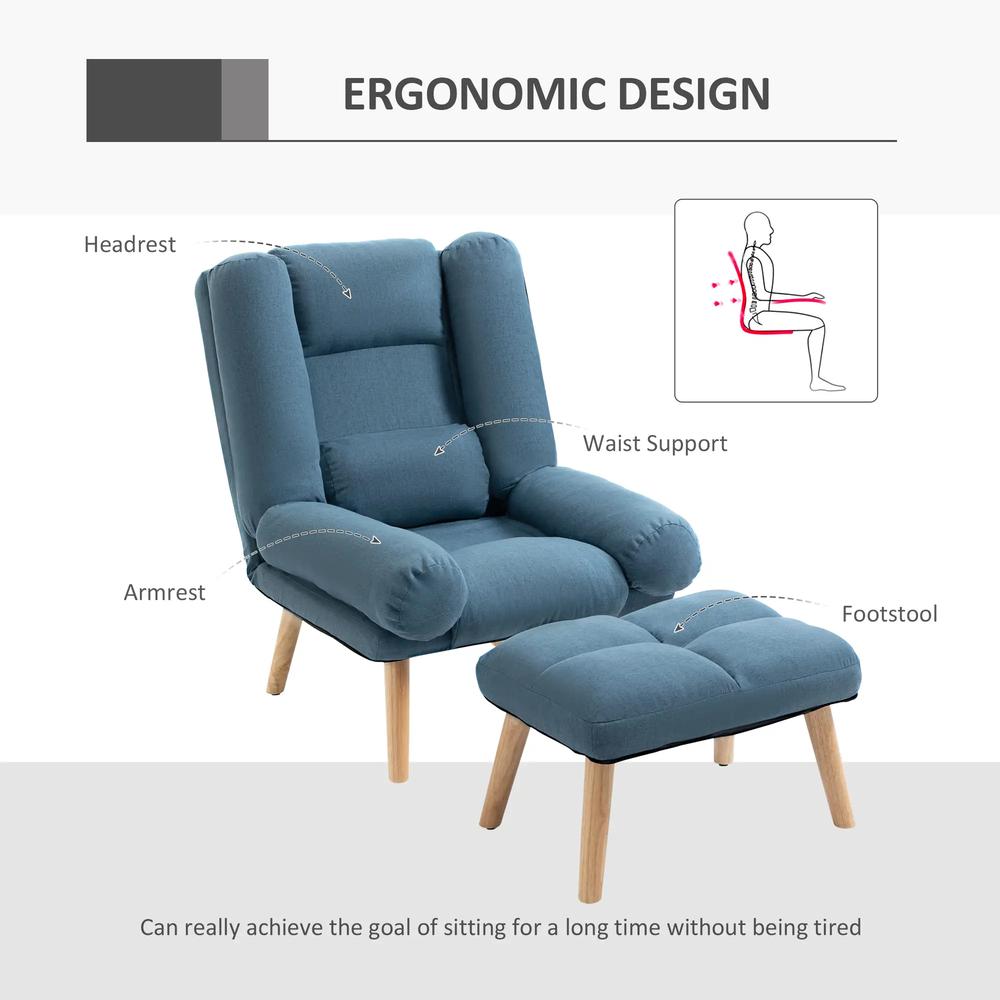 HOMCOM Recliner Chair with Footstool, Recliner Armchair with Adjustable Backrest, Thick Cushion and Wooden Legs Additional View 20