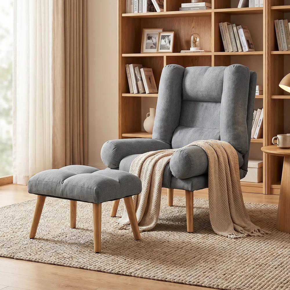 HOMCOM Recliner Chair with Footstool, Recliner Armchair with Adjustable Backrest, Thick Cushion and Wooden Legs Additional View 2