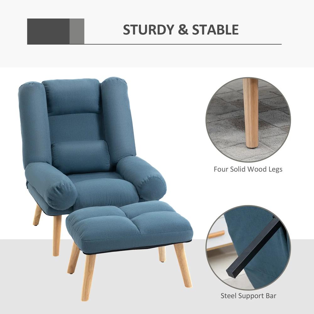 HOMCOM Recliner Chair with Footstool, Recliner Armchair with Adjustable Backrest, Thick Cushion and Wooden Legs Additional View 21