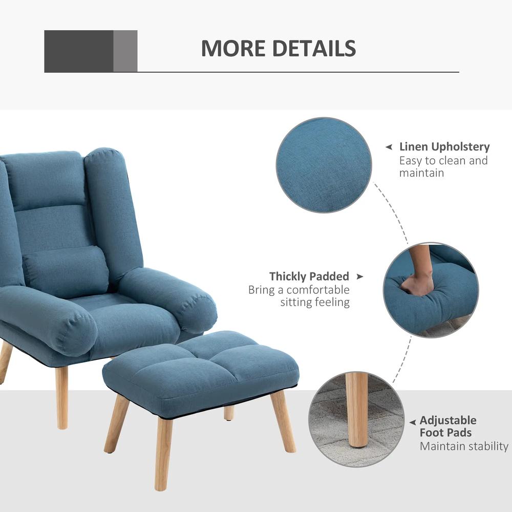 HOMCOM Recliner Chair with Footstool, Recliner Armchair with Adjustable Backrest, Thick Cushion and Wooden Legs Additional View 22