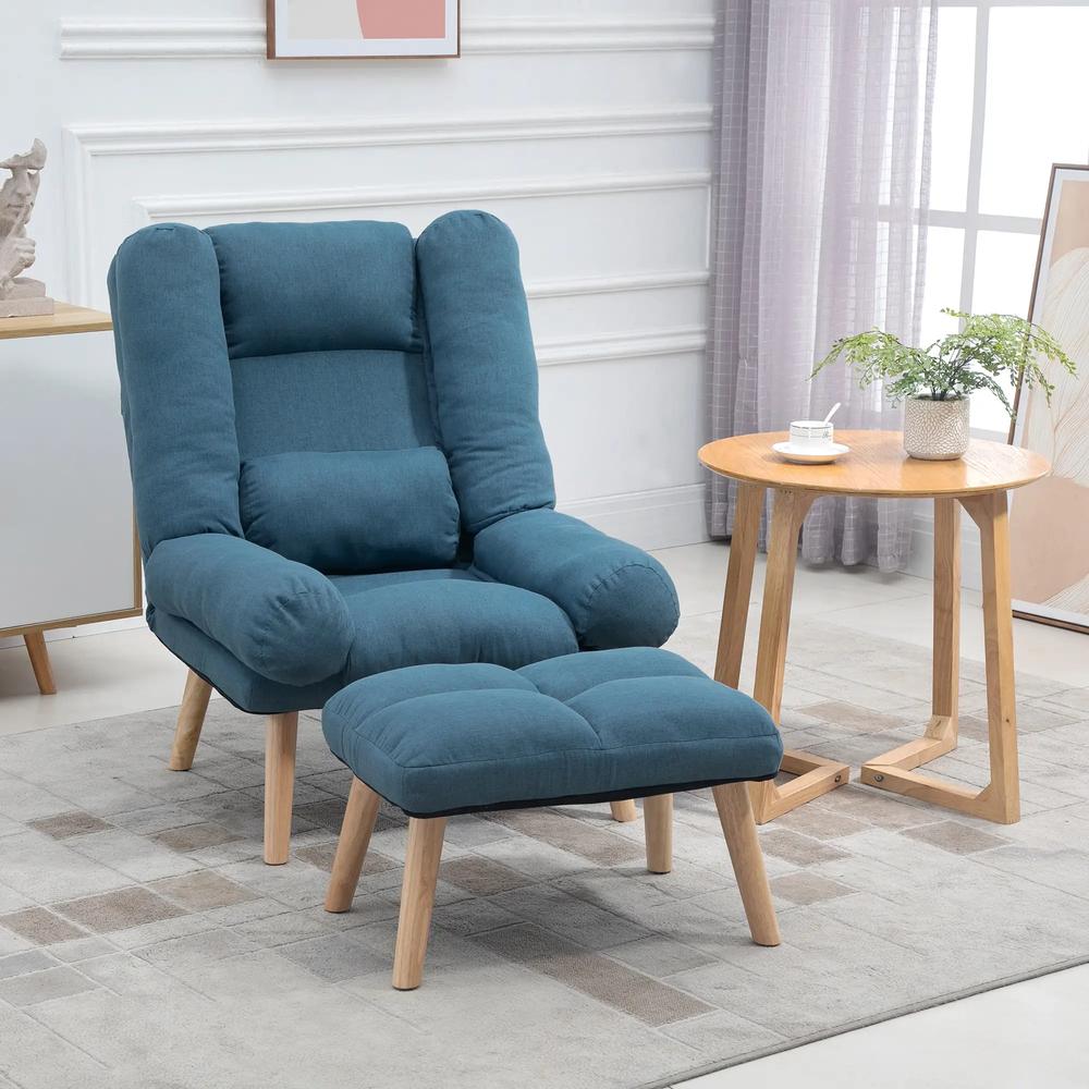 HOMCOM Recliner Chair with Footstool, Recliner Armchair with Adjustable Backrest, Thick Cushion and Wooden Legs Additional View 27