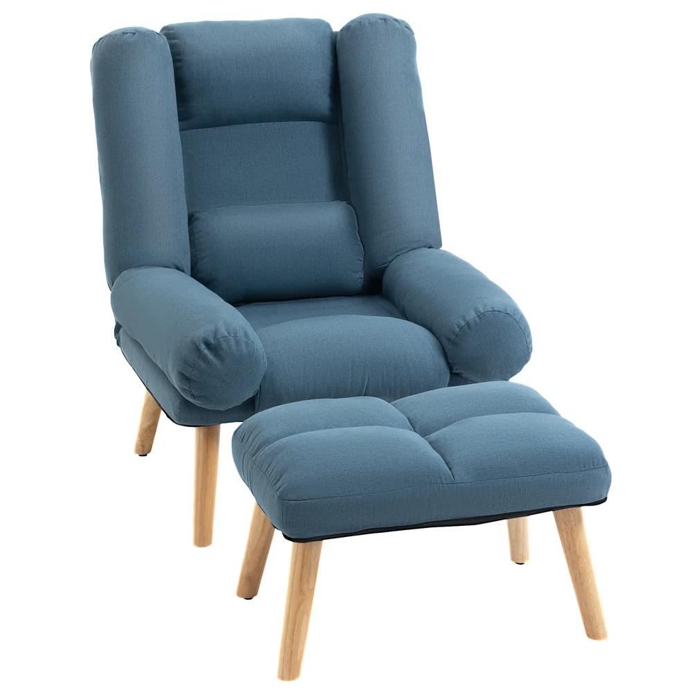 HOMCOM Recliner Chair with Footstool, Recliner Armchair with Adjustable Backrest, Thick Cushion and Wooden Legs Additional View 28