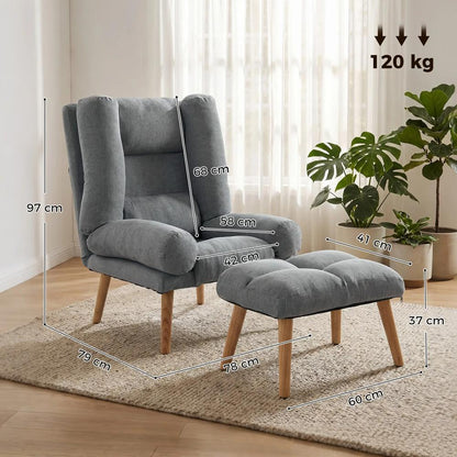 HOMCOM Recliner Chair with Footstool, Recliner Armchair with Adjustable Backrest, Thick Cushion and Wooden Legs Additional View 3