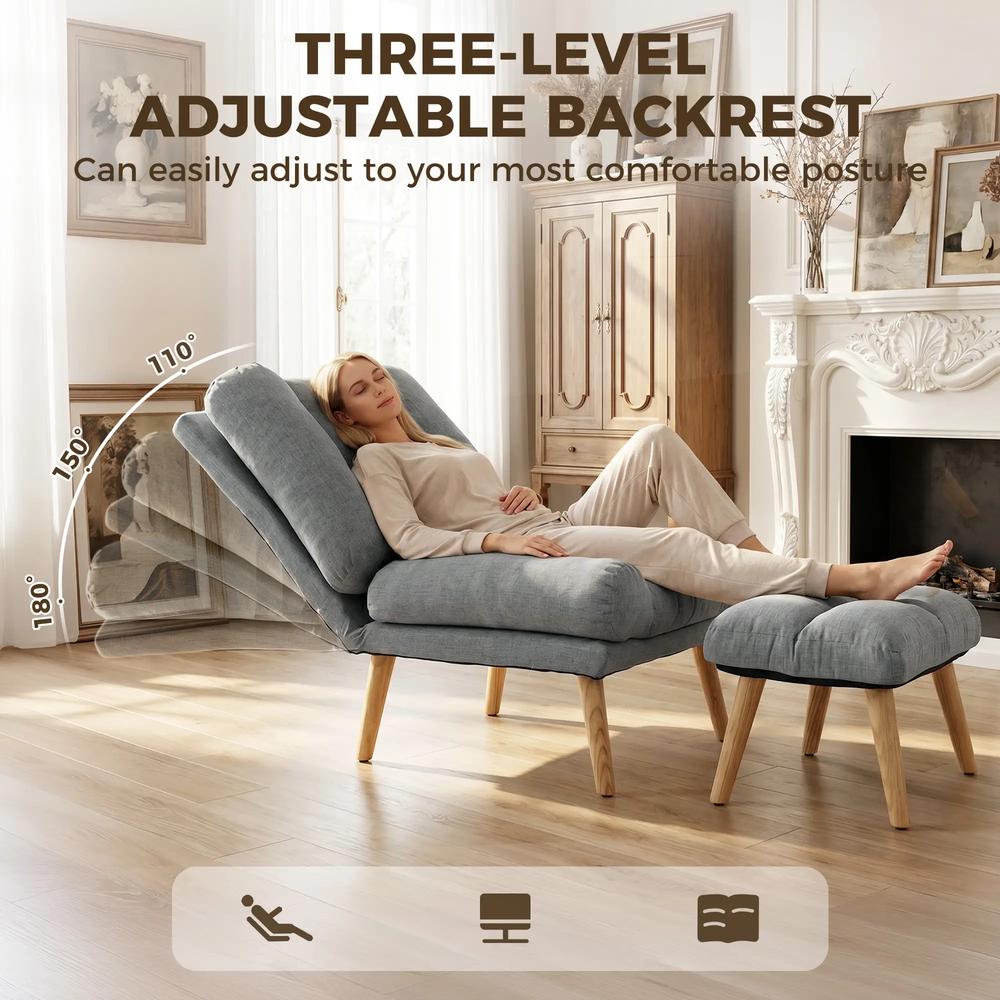 HOMCOM Recliner Chair with Footstool, Recliner Armchair with Adjustable Backrest, Thick Cushion and Wooden Legs Additional View 4