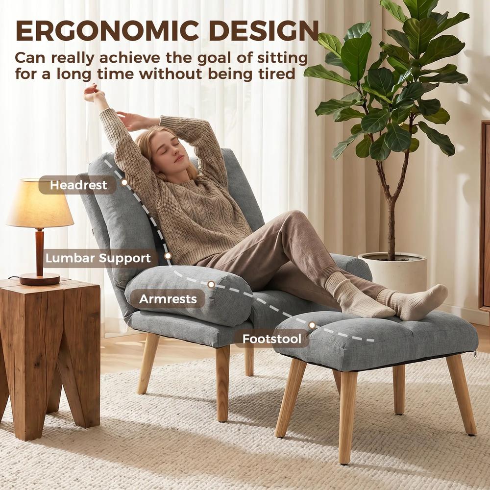HOMCOM Recliner Chair with Footstool, Recliner Armchair with Adjustable Backrest, Thick Cushion and Wooden Legs Additional View 5