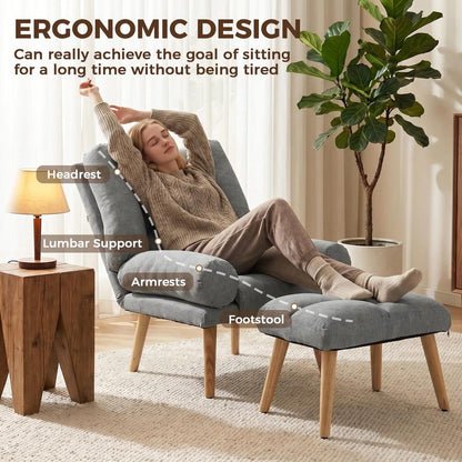 HOMCOM Recliner Chair with Footstool, Recliner Armchair with Adjustable Backrest, Thick Cushion and Wooden Legs Additional View 5