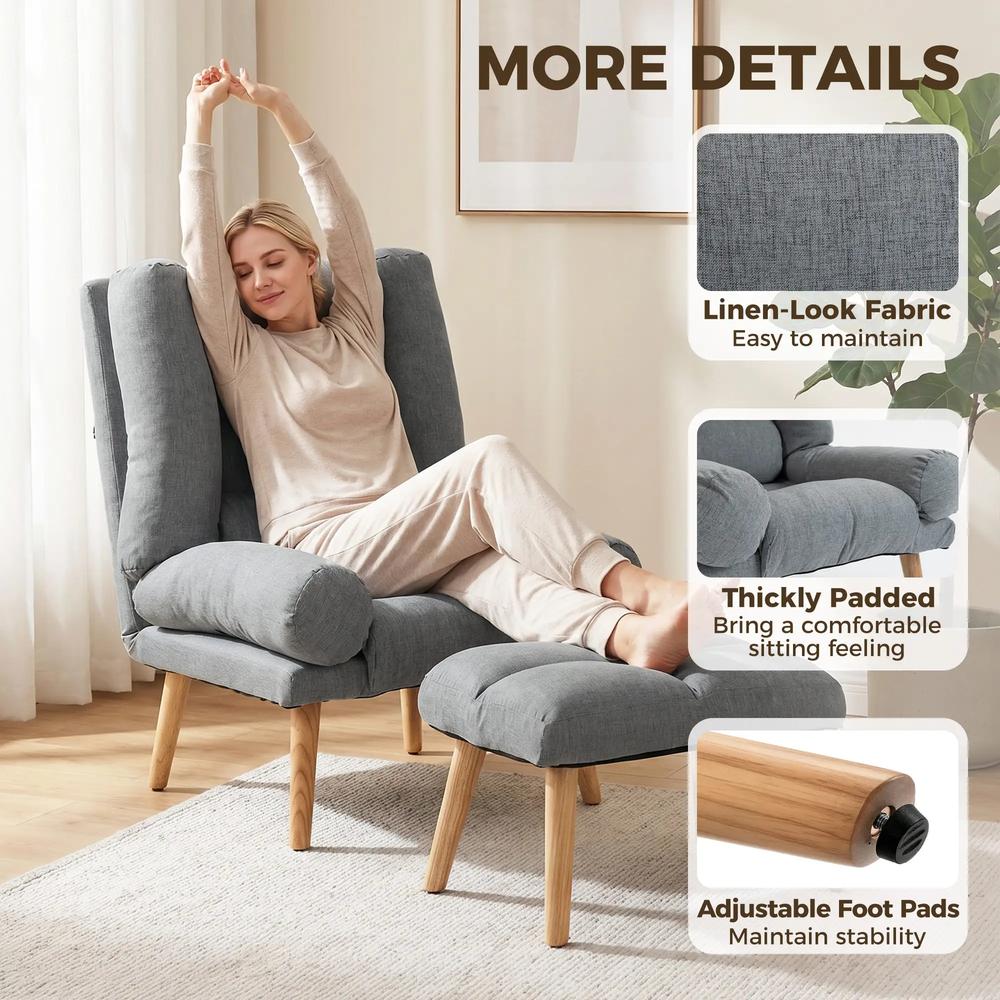 HOMCOM Recliner Chair with Footstool, Recliner Armchair with Adjustable Backrest, Thick Cushion and Wooden Legs Additional View 7