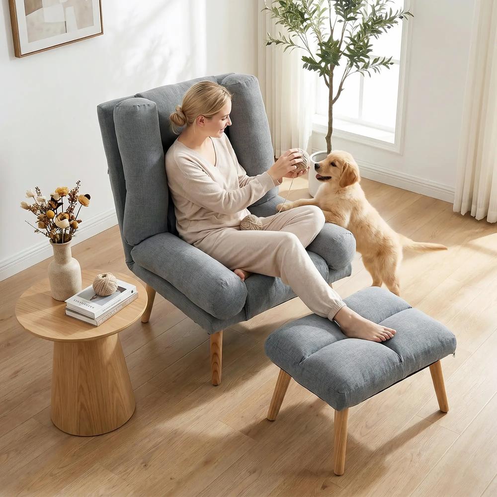 HOMCOM Recliner Chair with Footstool, Recliner Armchair with Adjustable Backrest, Thick Cushion and Wooden Legs Additional View 8