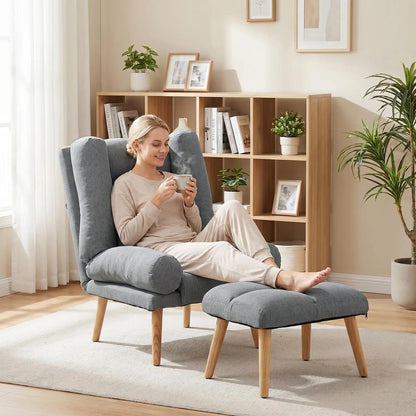 HOMCOM Recliner Chair with Footstool, Recliner Armchair with Adjustable Backrest, Thick Cushion and Wooden Legs Additional View 9