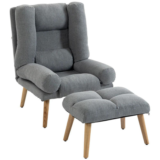 HOMCOM Recliner Chair with Footstool, Recliner Armchair with Adjustable Backrest, Thick Cushion and Wooden Legs