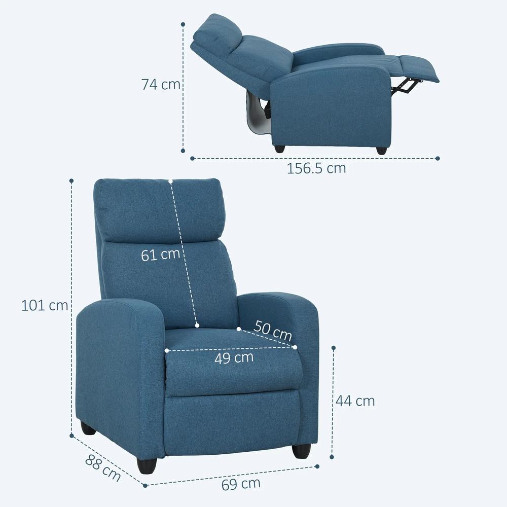 HOMCOM 135&deg; Push Back Recliner Armchair, with Footrest - Blue Additional View 3