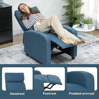 HOMCOM 135&deg; Push Back Recliner Armchair, with Footrest - Blue Additional View 6