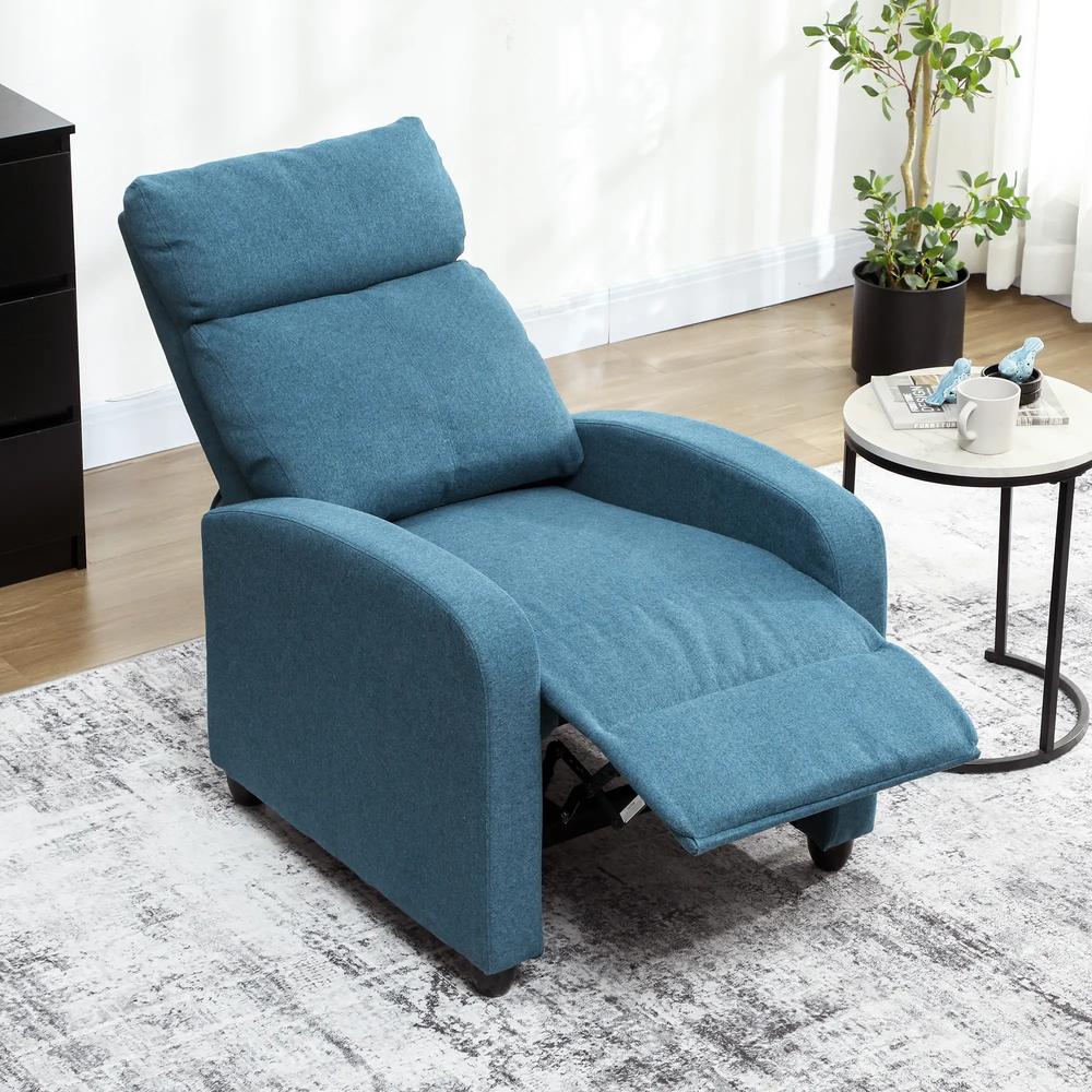 HOMCOM 135&deg; Push Back Recliner Armchair, with Footrest - Blue Additional View 8