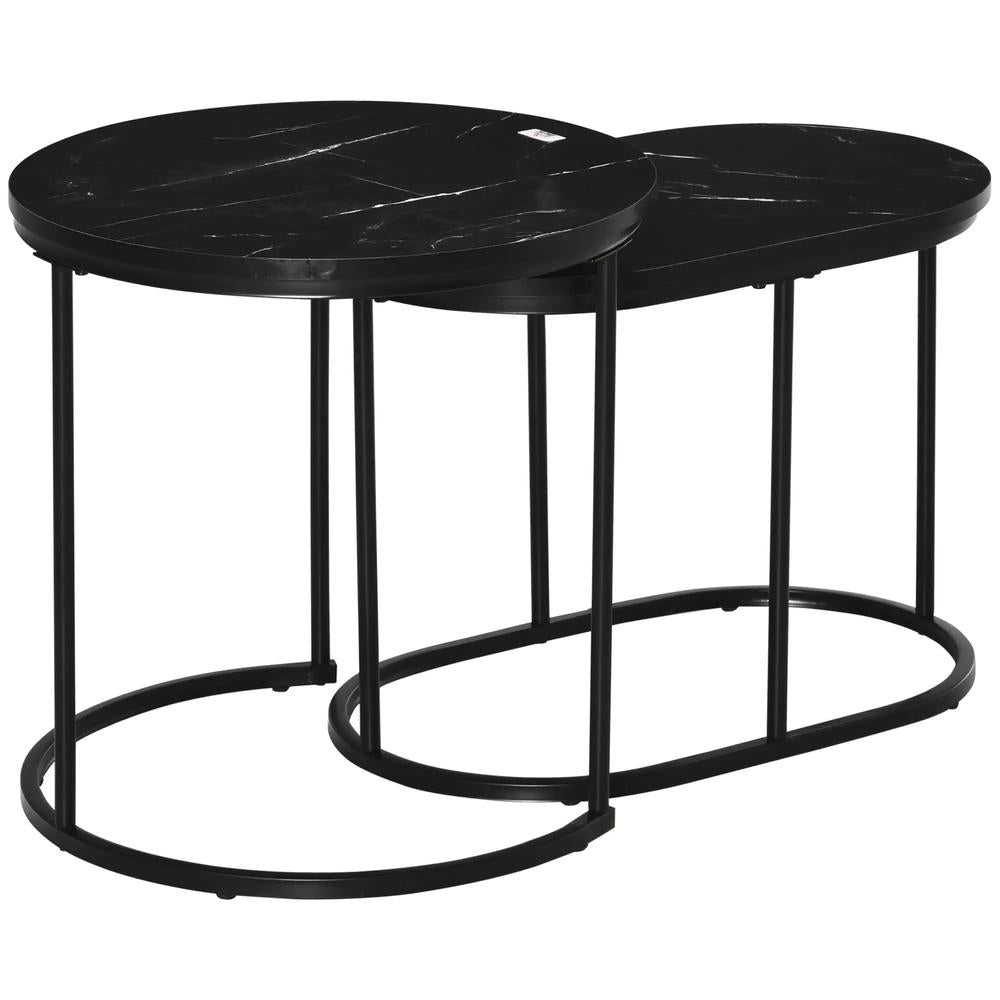 HOMCOM Nest of Tables with Steel Frame and Faux Marble Tabletop, Modern Coffee Table Set of 2 Additional View 11
