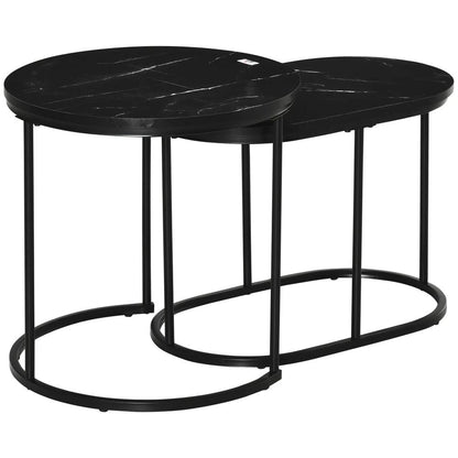 HOMCOM Nest of Tables with Steel Frame and Faux Marble Tabletop, Modern Coffee Table Set of 2 Additional View 11