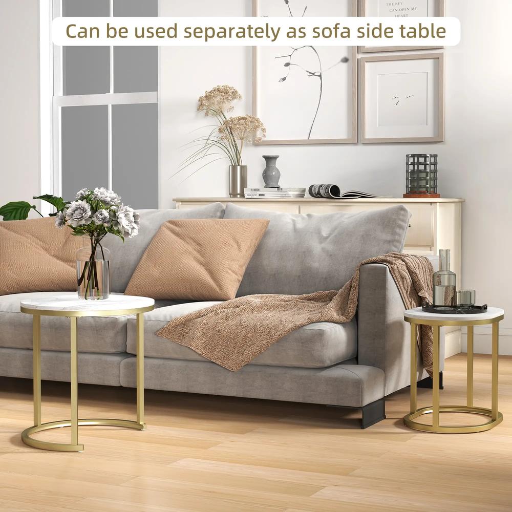 HOMCOM Nest of Tables with Steel Frame and Faux Marble Tabletop, Modern Coffee Table Set of 2 Additional View 18