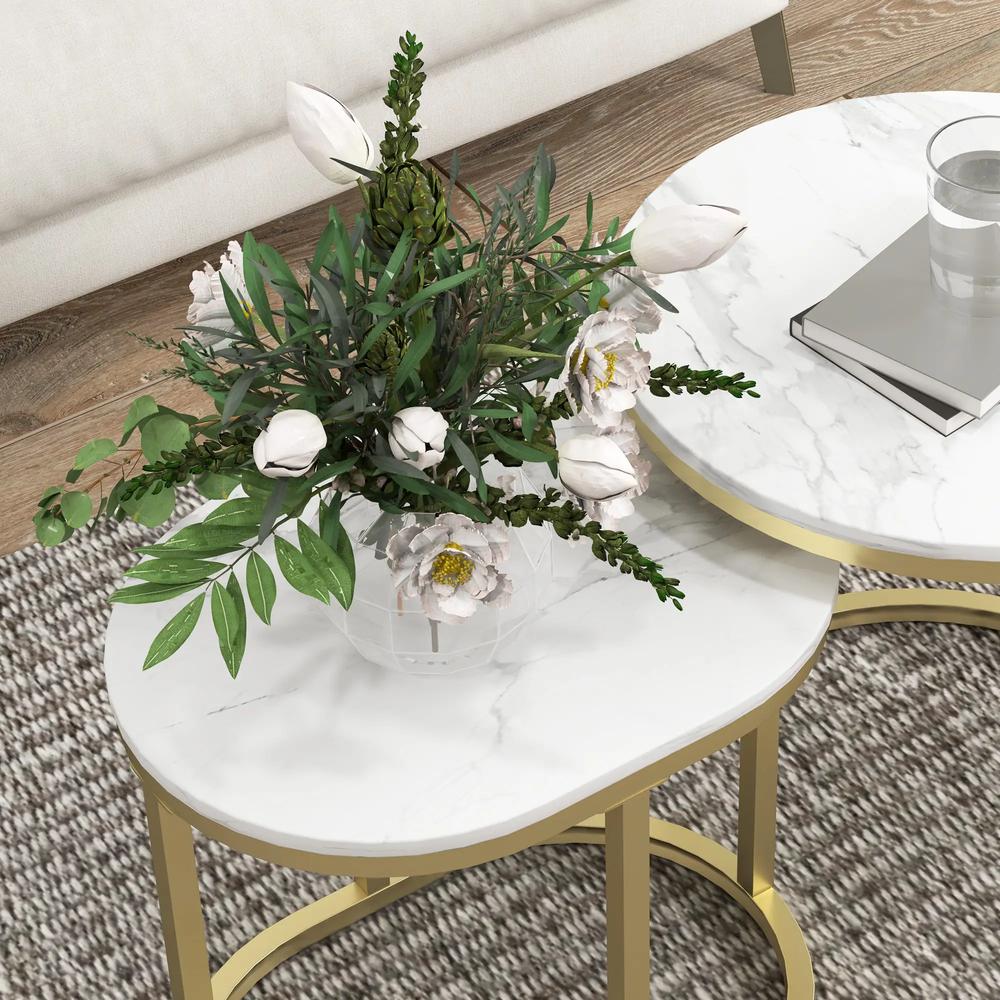HOMCOM Nest of Tables with Steel Frame and Faux Marble Tabletop, Modern Coffee Table Set of 2 Additional View 20
