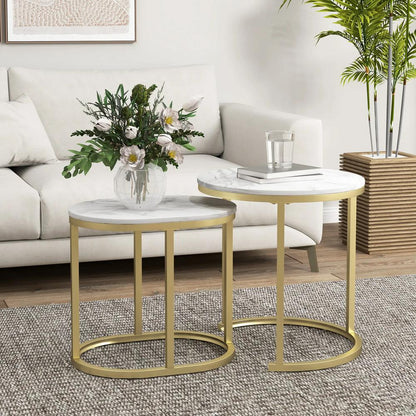 HOMCOM Nest of Tables with Steel Frame and Faux Marble Tabletop, Modern Coffee Table Set of 2 Additional View 21