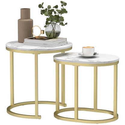 HOMCOM Nest of Tables with Steel Frame and Faux Marble Tabletop, Modern Coffee Table Set of 2 Additional View 22