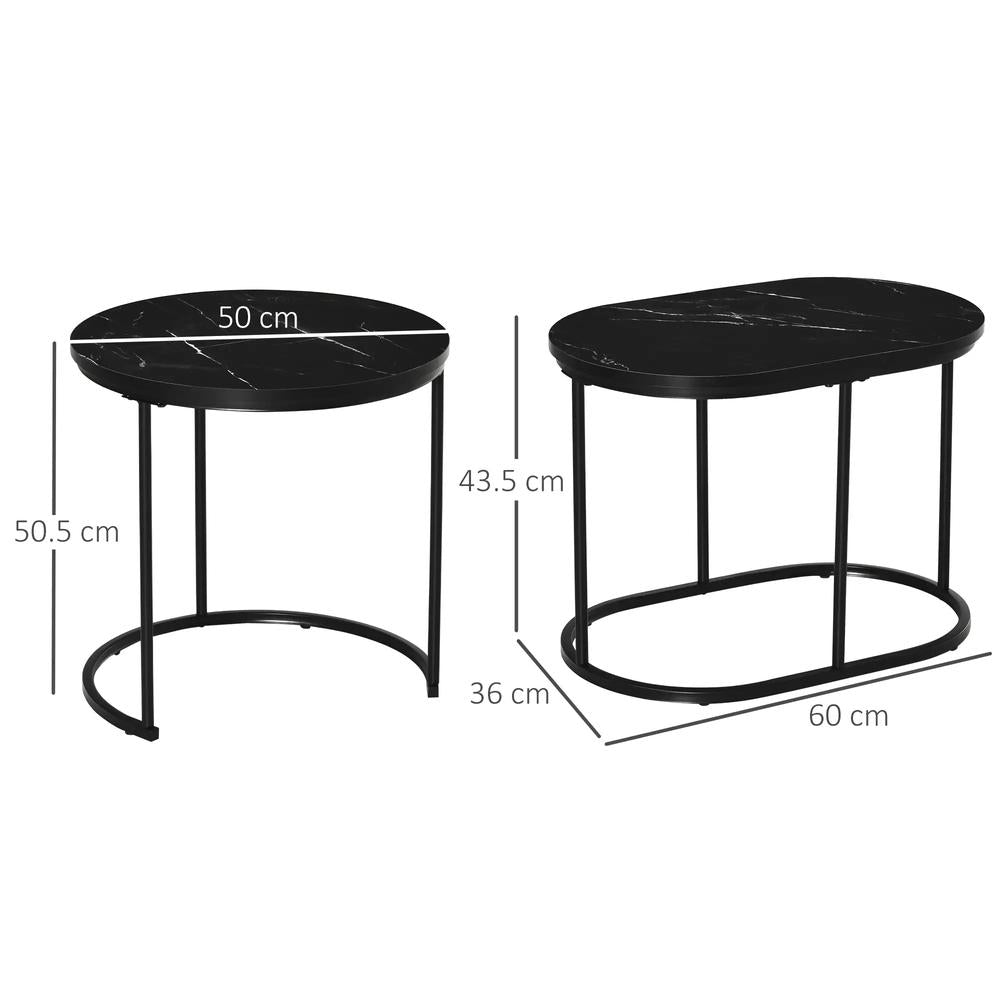 HOMCOM Nest of Tables with Steel Frame and Faux Marble Tabletop, Modern Coffee Table Set of 2 Additional View 3