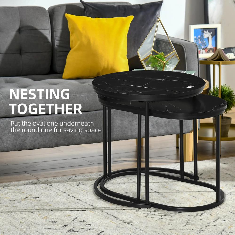 HOMCOM Nest of Tables with Steel Frame and Faux Marble Tabletop, Modern Coffee Table Set of 2 Additional View 4
