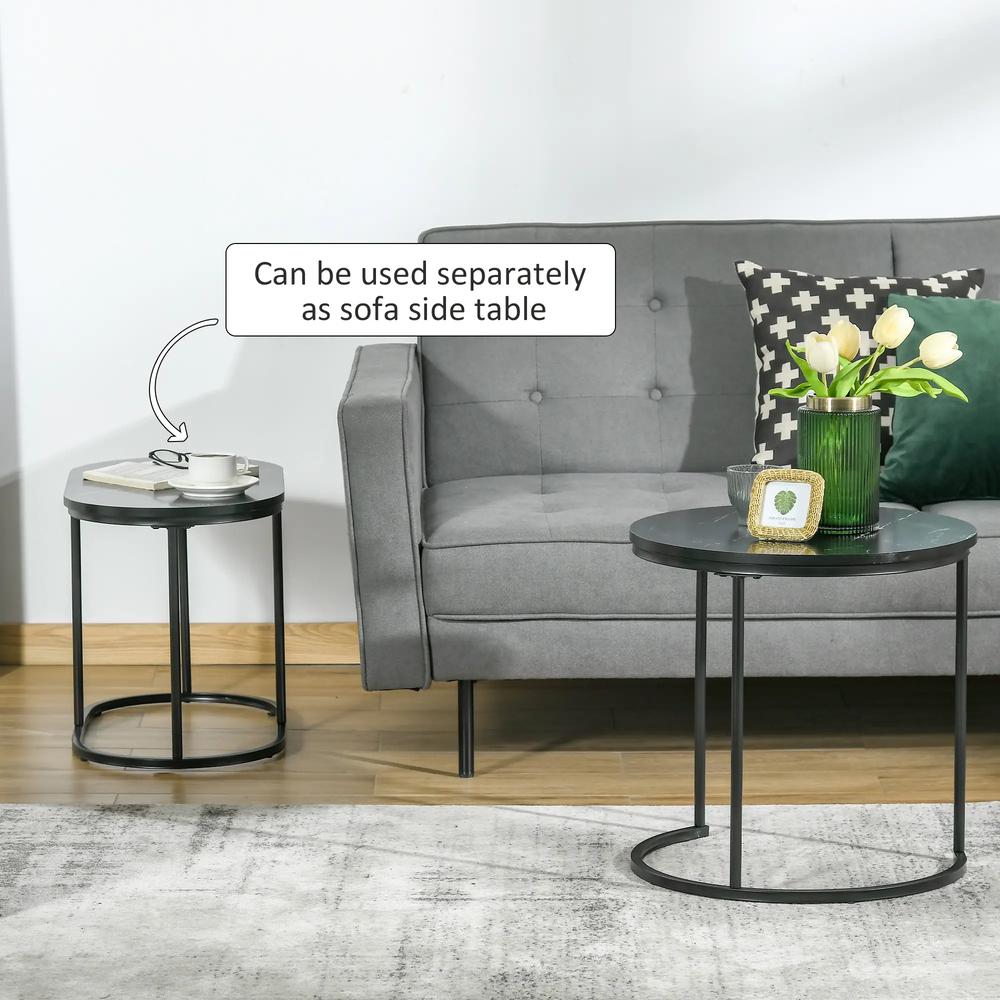HOMCOM Nest of Tables with Steel Frame and Faux Marble Tabletop, Modern Coffee Table Set of 2 Additional View 7
