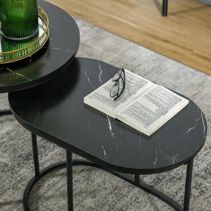 HOMCOM Nest of Tables with Steel Frame and Faux Marble Tabletop, Modern Coffee Table Set of 2 Additional View 9