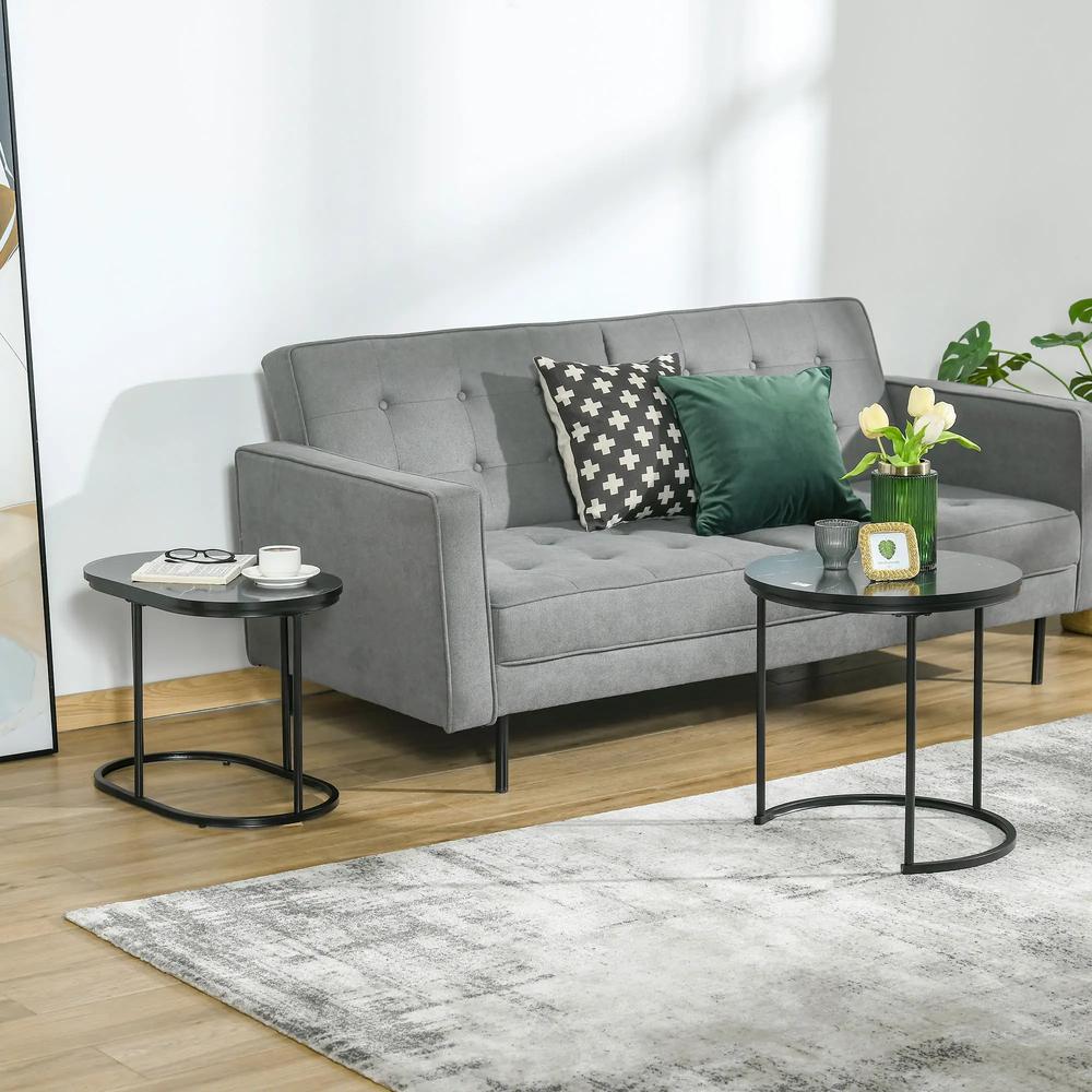 HOMCOM Nest of Tables with Steel Frame and Faux Marble Tabletop, Modern Coffee Table Set of 2 Additional View 10