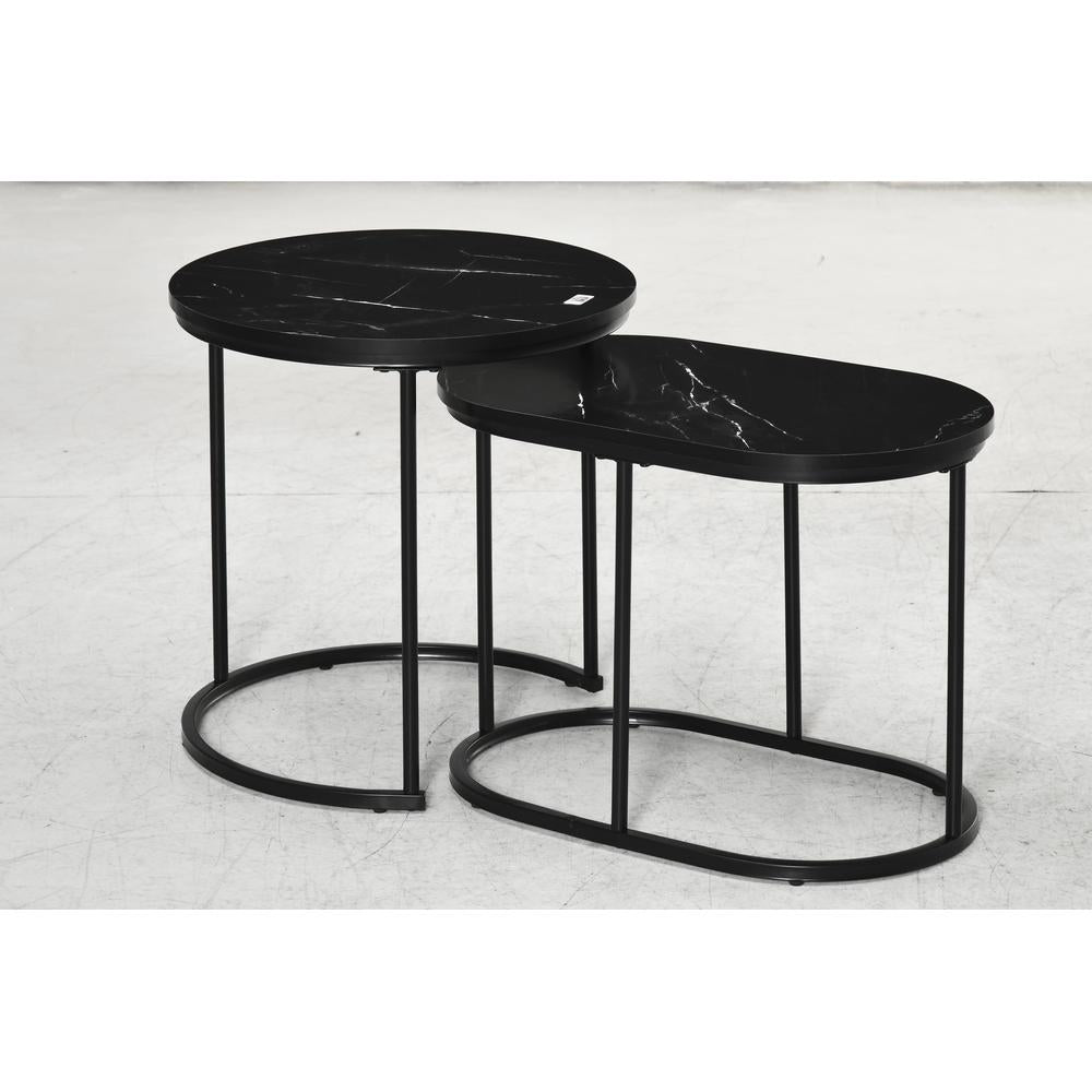 HOMCOM Nest of Tables with Steel Frame and Faux Marble Tabletop, Modern Coffee Table Set of 2