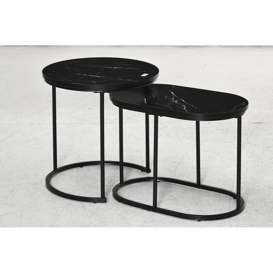 HOMCOM Nest of Tables with Steel Frame and Faux Marble Tabletop, Modern Coffee Table Set of 2