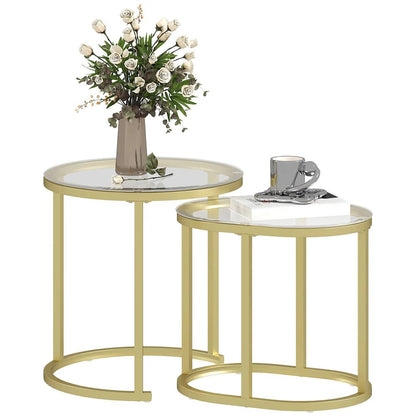 HOMCOM Nest of Tables with Steel Frame and Tempered Glass Tabletop, Modern Coffee Table Set of 2 Additional View 11