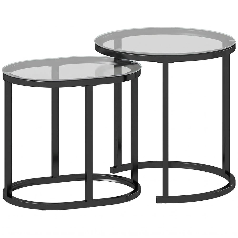 HOMCOM Nest of Tables with Steel Frame and Tempered Glass Tabletop, Modern Coffee Table Set of 2 Additional View 12
