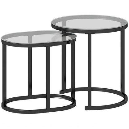 HOMCOM Nest of Tables with Steel Frame and Tempered Glass Tabletop, Modern Coffee Table Set of 2 Additional View 12