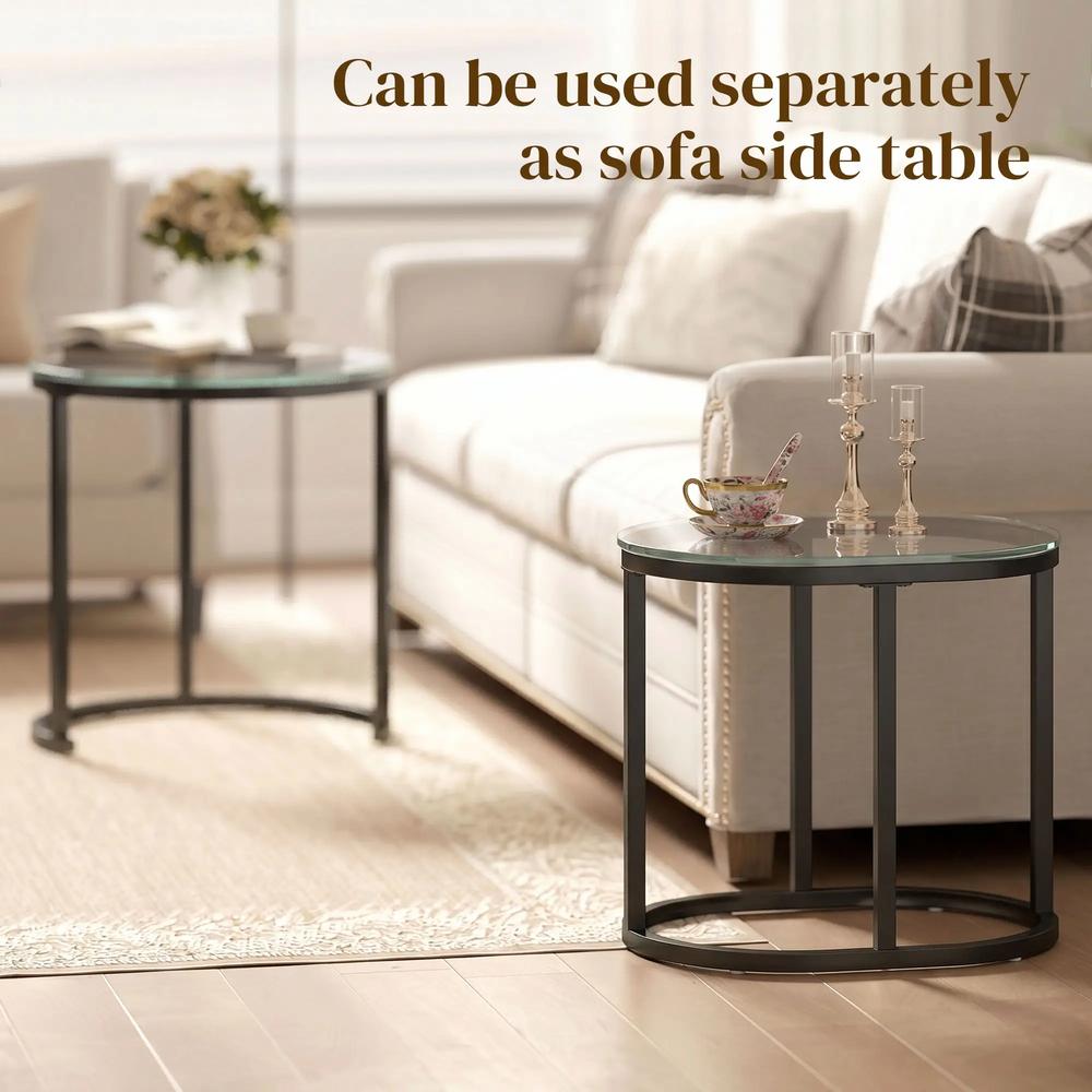 HOMCOM Nest of Tables with Steel Frame and Tempered Glass Tabletop, Modern Coffee Table Set of 2 Additional View 18