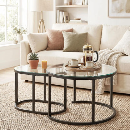 HOMCOM Nest of Tables with Steel Frame and Tempered Glass Tabletop, Modern Coffee Table Set of 2 Additional View 19