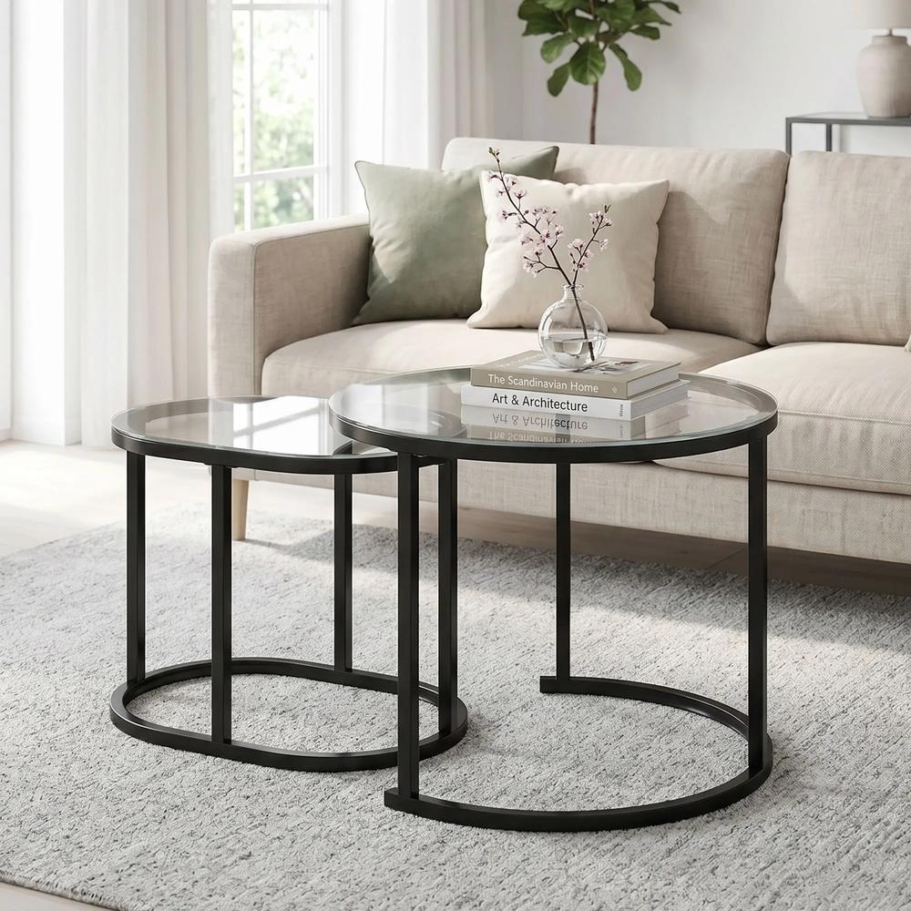 HOMCOM Nest of Tables with Steel Frame and Tempered Glass Tabletop, Modern Coffee Table Set of 2 Additional View 20