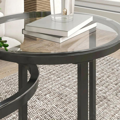 HOMCOM Nest of Tables with Steel Frame and Tempered Glass Tabletop, Modern Coffee Table Set of 2 Additional View 21