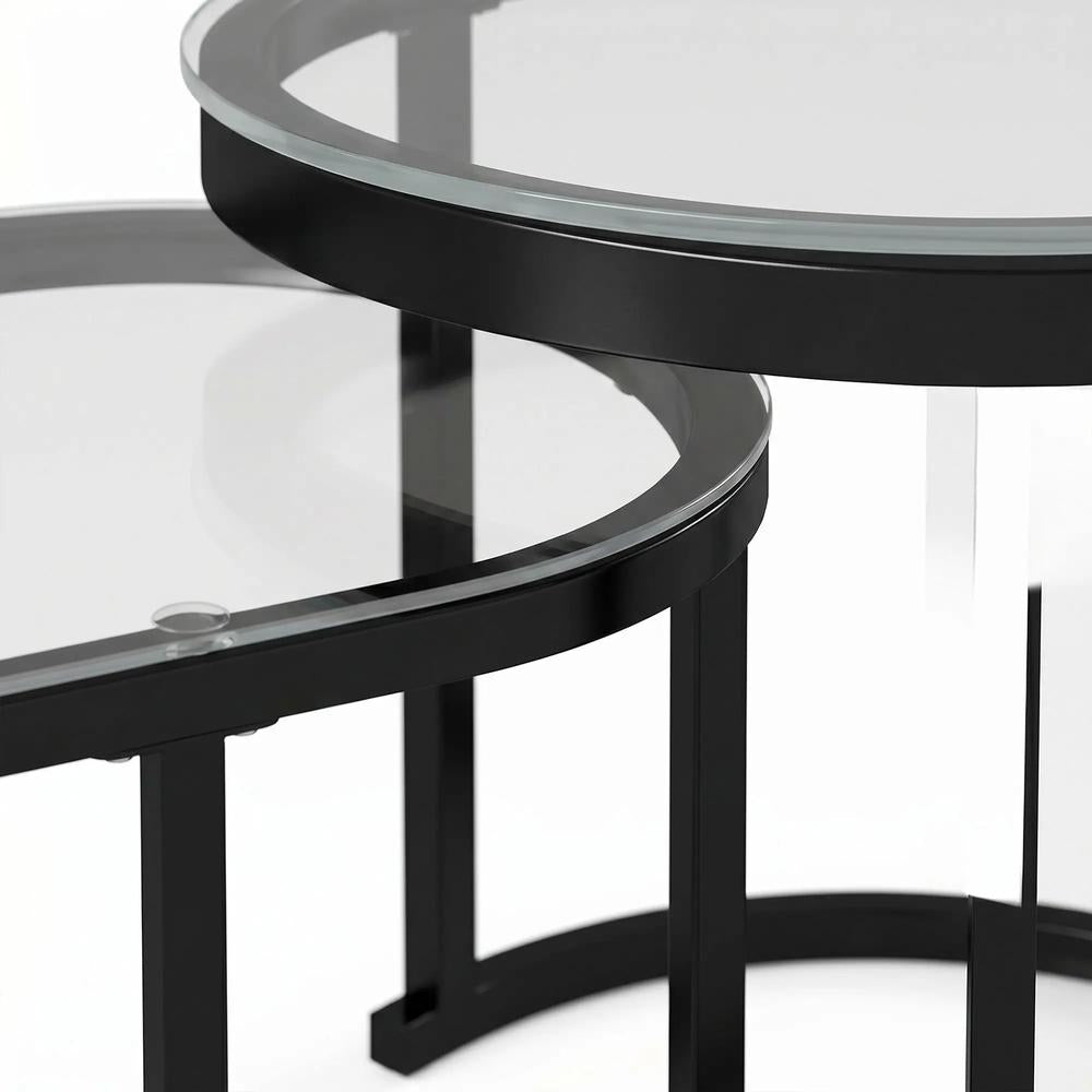 HOMCOM Nest of Tables with Steel Frame and Tempered Glass Tabletop, Modern Coffee Table Set of 2 Additional View 22