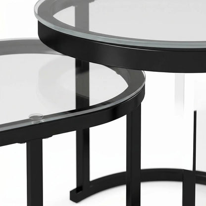 HOMCOM Nest of Tables with Steel Frame and Tempered Glass Tabletop, Modern Coffee Table Set of 2 Additional View 22