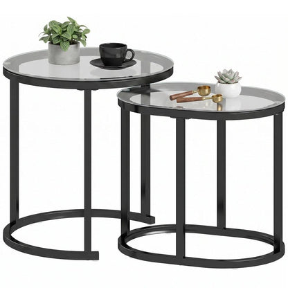 HOMCOM Nest of Tables with Steel Frame and Tempered Glass Tabletop, Modern Coffee Table Set of 2 Additional View 26