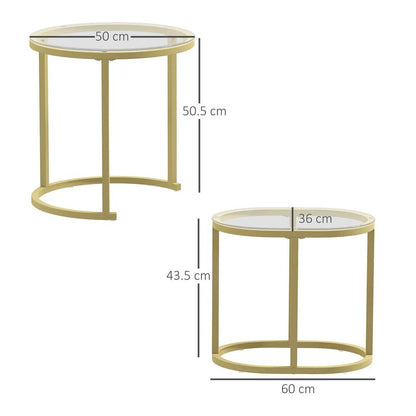HOMCOM Nest of Tables with Steel Frame and Tempered Glass Tabletop, Modern Coffee Table Set of 2 Additional View 3