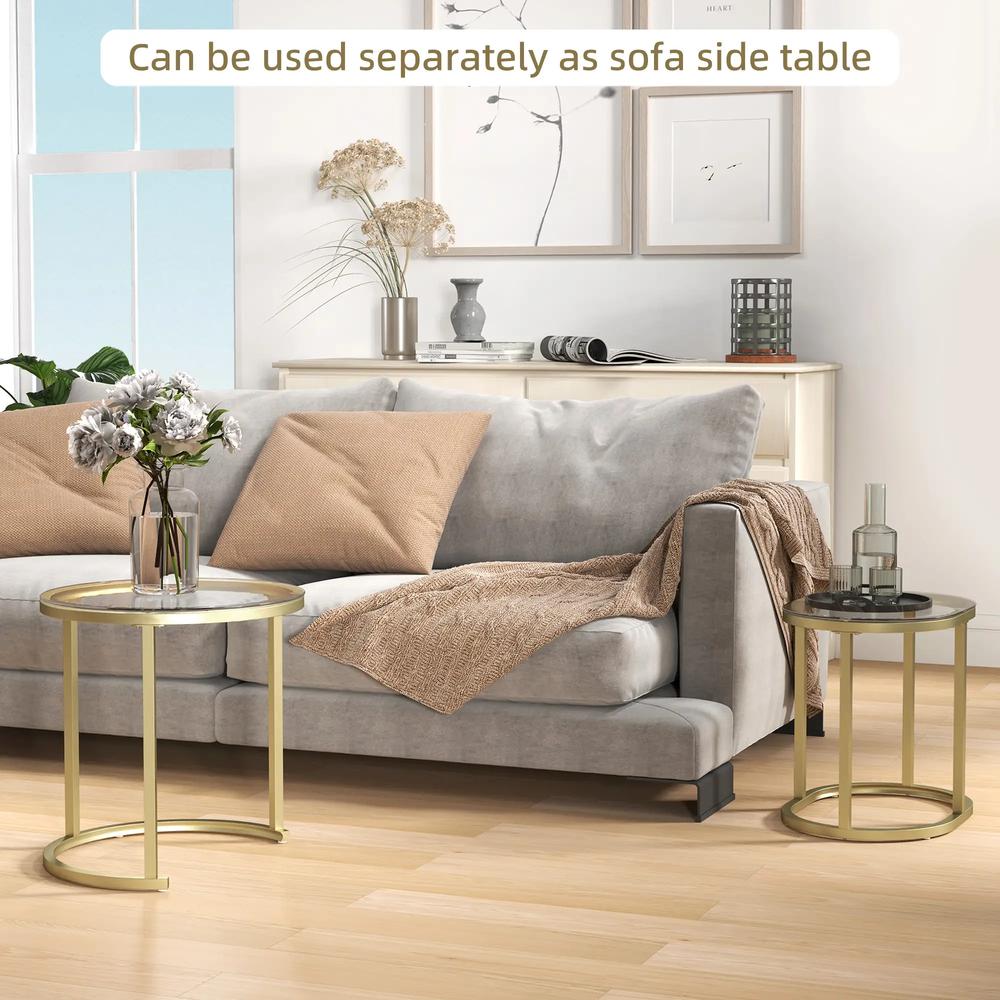 HOMCOM Nest of Tables with Steel Frame and Tempered Glass Tabletop, Modern Coffee Table Set of 2 Additional View 7