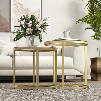HOMCOM Nest of Tables with Steel Frame and Tempered Glass Tabletop, Modern Coffee Table Set of 2 Additional View 8