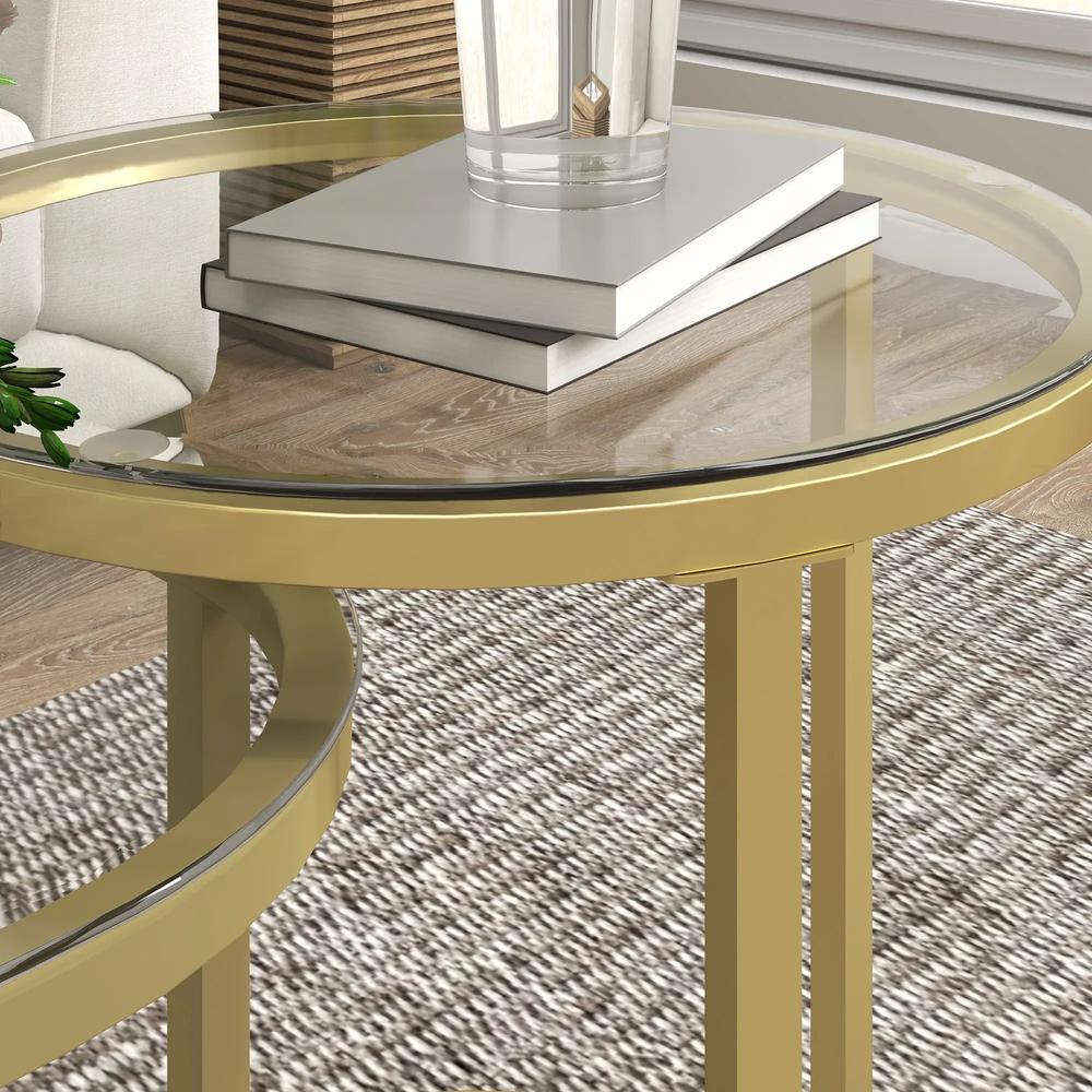 HOMCOM Nest of Tables with Steel Frame and Tempered Glass Tabletop, Modern Coffee Table Set of 2 Additional View 9