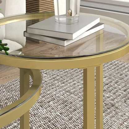 HOMCOM Nest of Tables with Steel Frame and Tempered Glass Tabletop, Modern Coffee Table Set of 2 Additional View 9