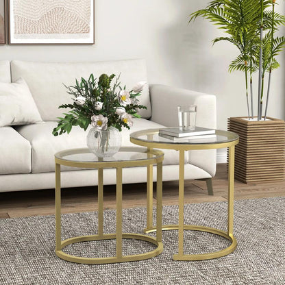 HOMCOM Nest of Tables with Steel Frame and Tempered Glass Tabletop, Modern Coffee Table Set of 2 Additional View 10