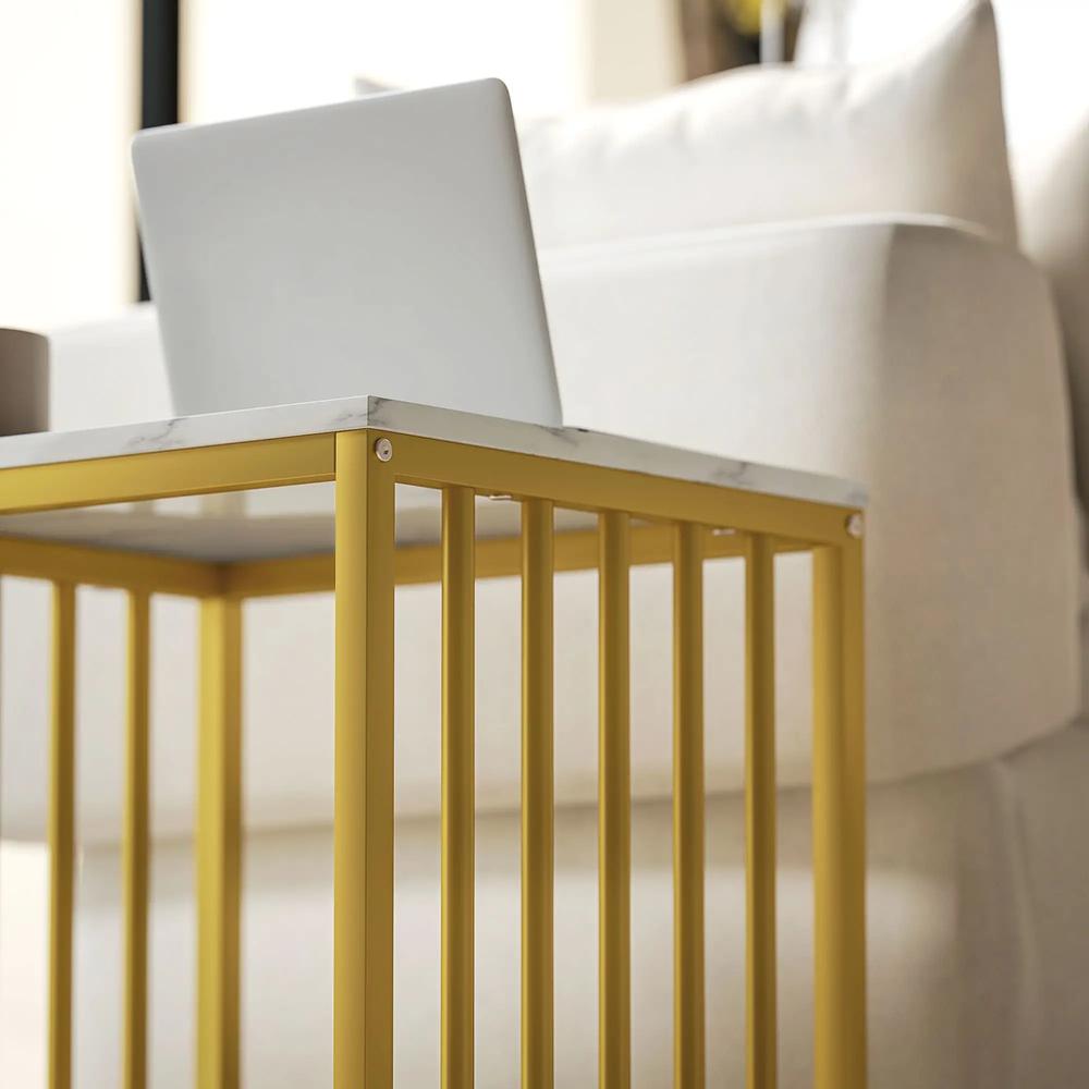 HOMCOM Modern Coffee Table Set of Two, Marble-Effect Nesting Side Tables with Steel Frame for Living Room, Gold Tone Additional View 9