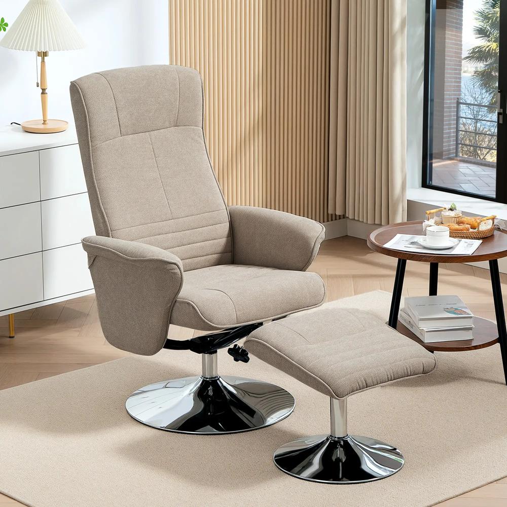 HOMCOM Swivel Recliner Chair with Footstool, Velvet Recliner Armchair with Ottoman, Steel Base, Upholstered Reclining Chair for Living Room, Bedroom, Office Additional View 13